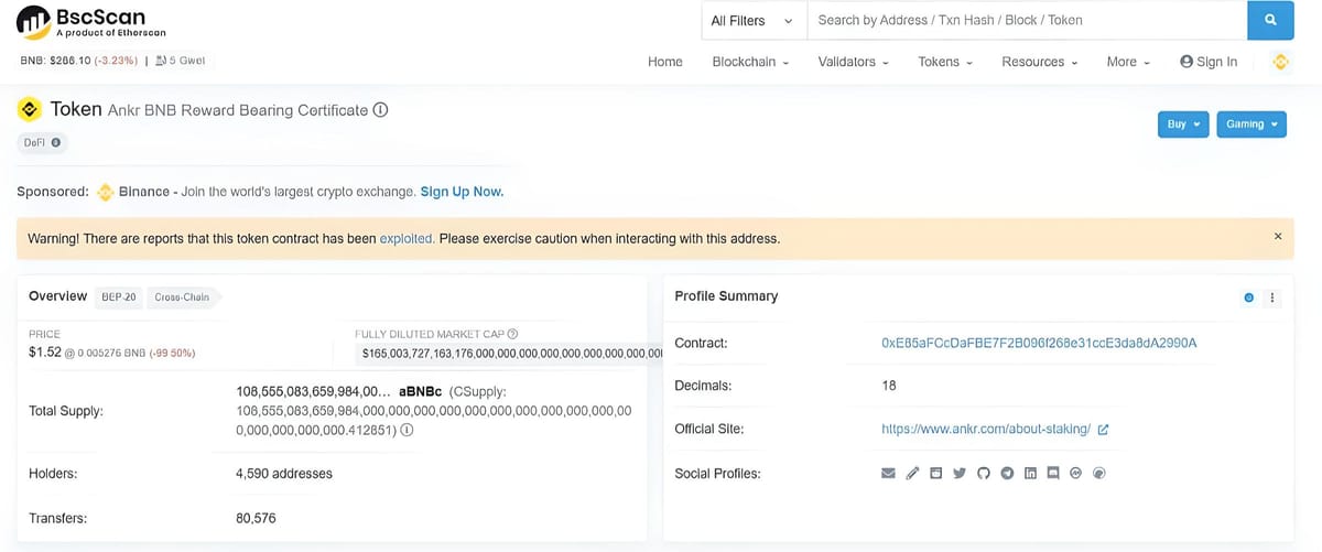 Ankr Under Attack: Unlimited Minting of aBNBc Token Pegged to BNB