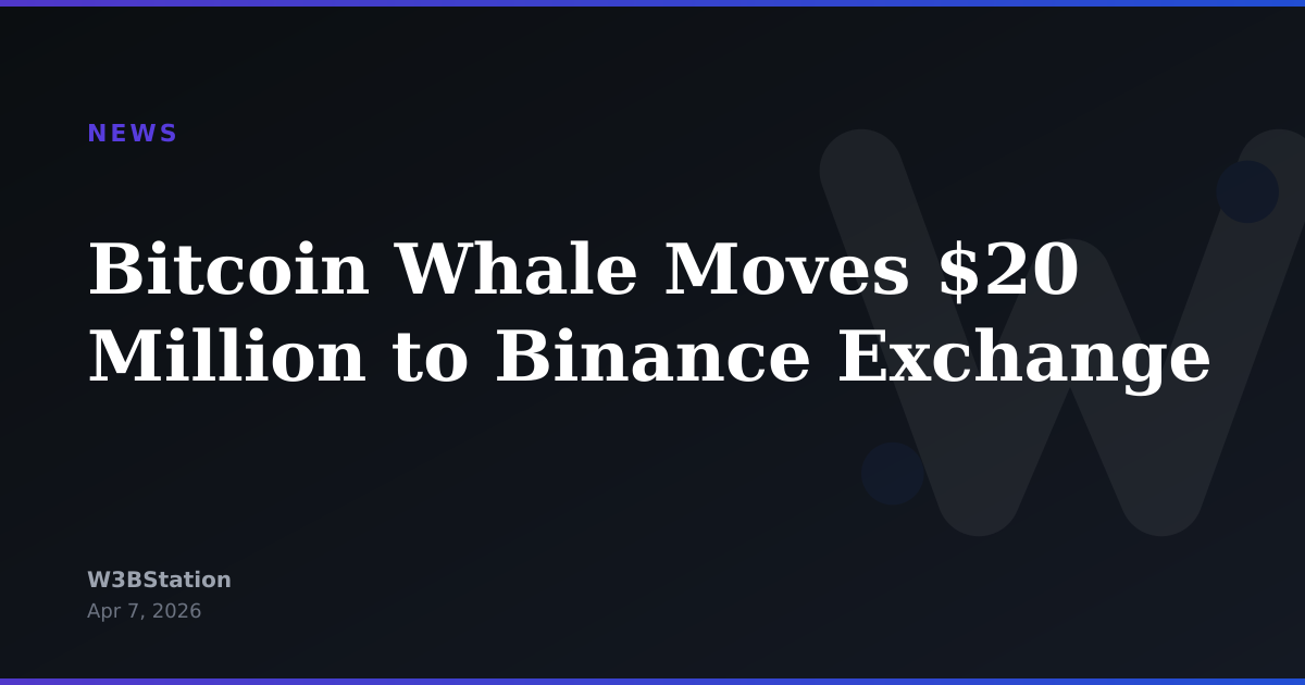 Bitcoin Whale Moves $20 Million to Binance Exchange