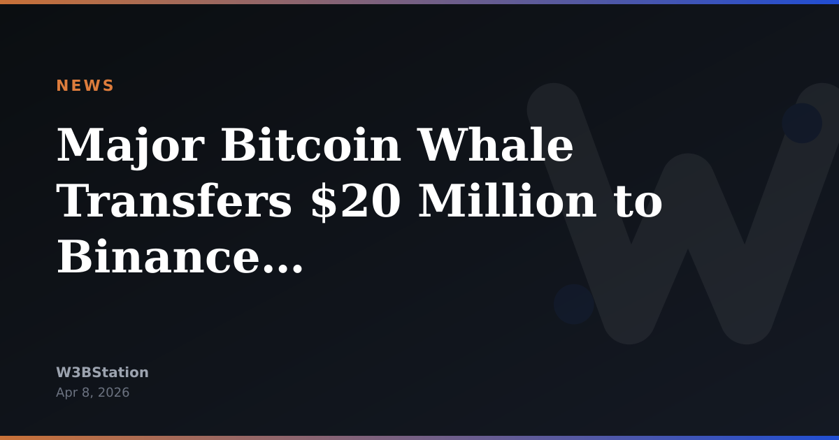 Major Bitcoin Whale Transfers $20 Million to Binance Exchange