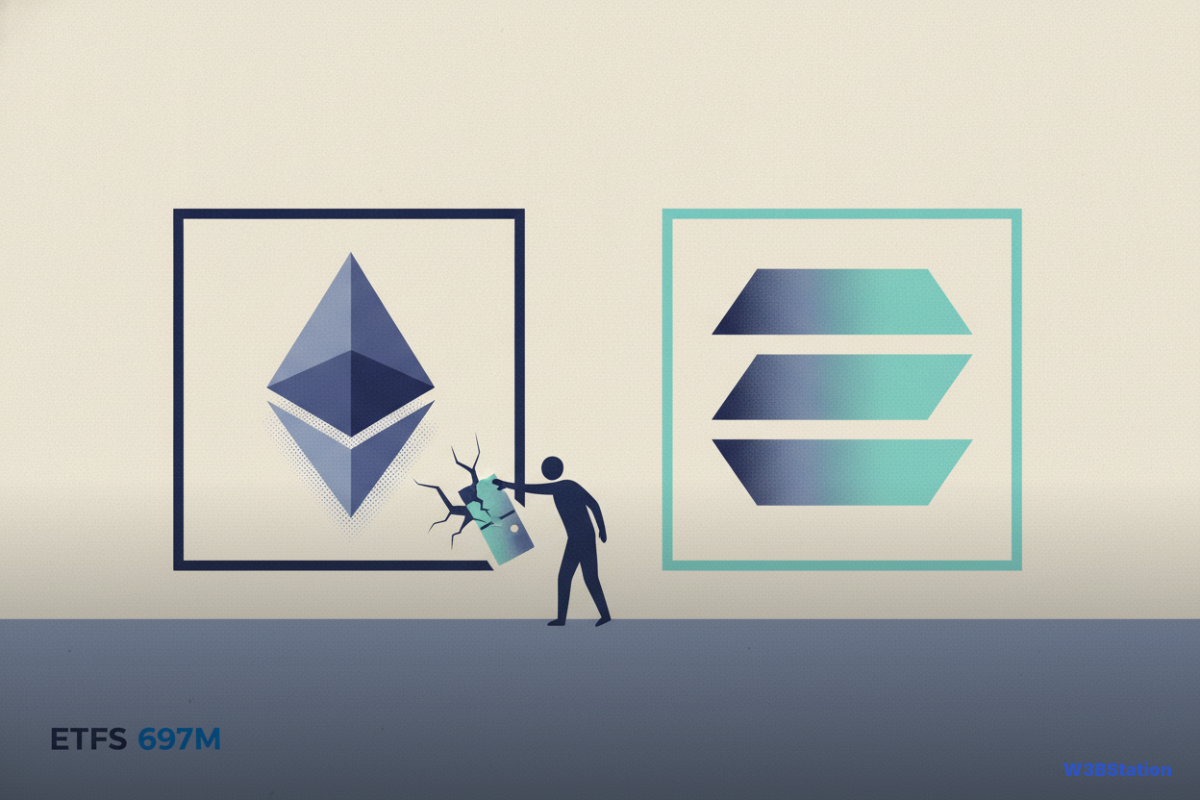 ETH ETFs Log $697M Outflow Streak as Solana Inflows Reverse
